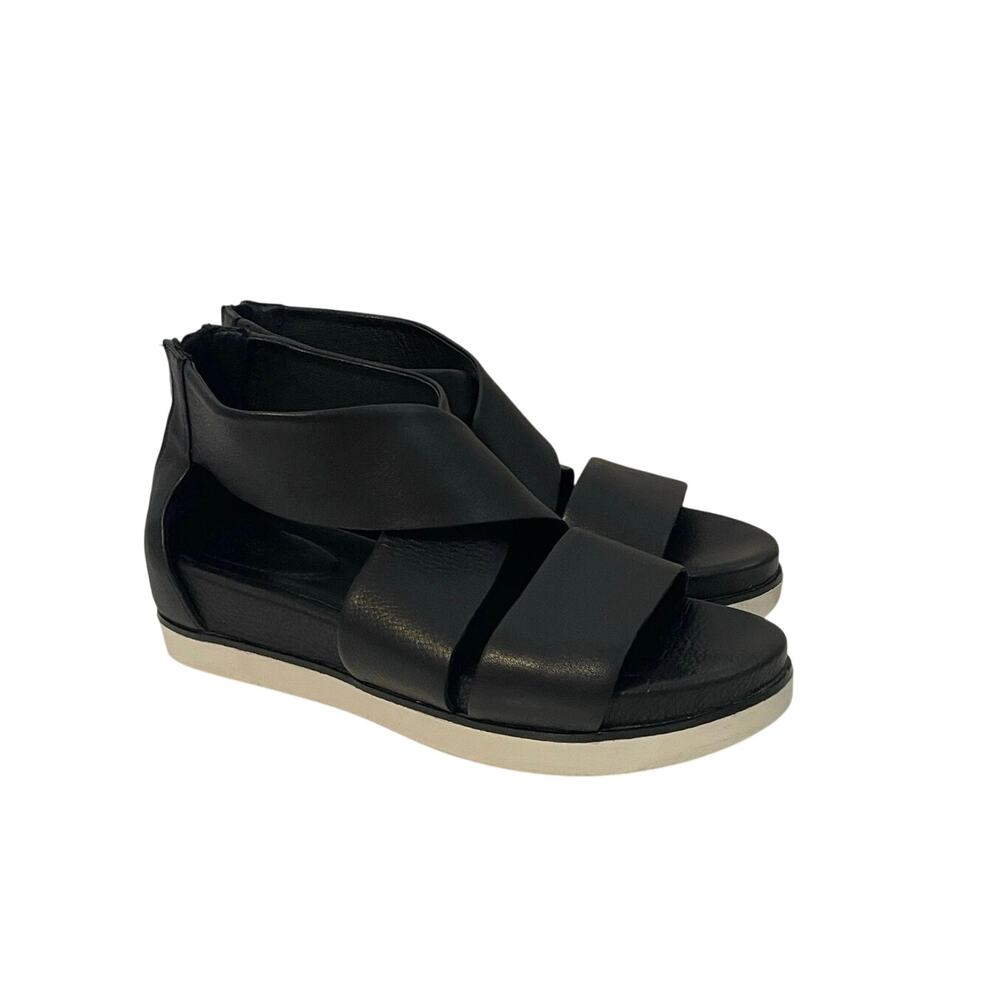 Bussola Potsdam Peggy Women's Leather Wedge Sandals Black Zip Up EU 39 US 8-8.5